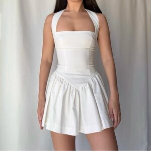 Helsa Faille Halter Mini Dress in White